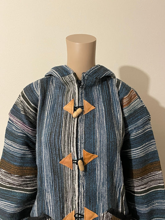 Striped Blue and Brown Hand Knitted Traditional Moroccan Wool Jacket
