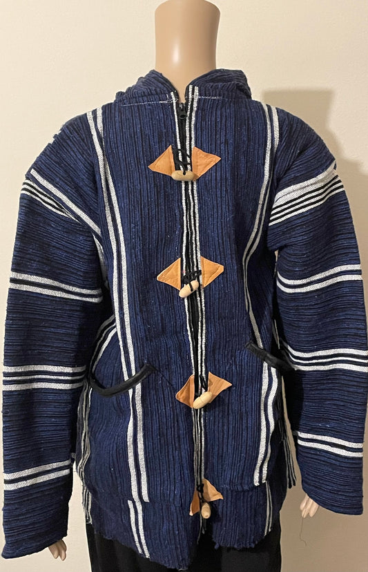 Blue and Orange Hand Knitted Traditional Moroccan Wool Jacket