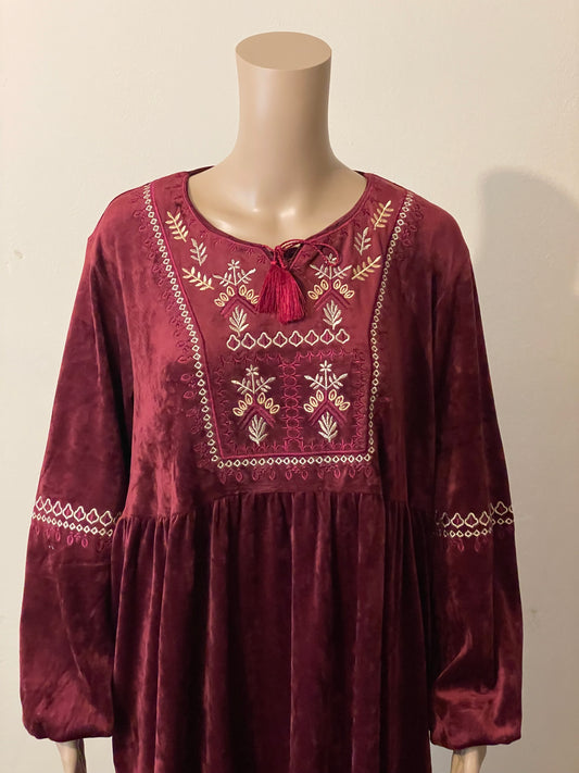 Burgundy Velvet Moroccan Dress