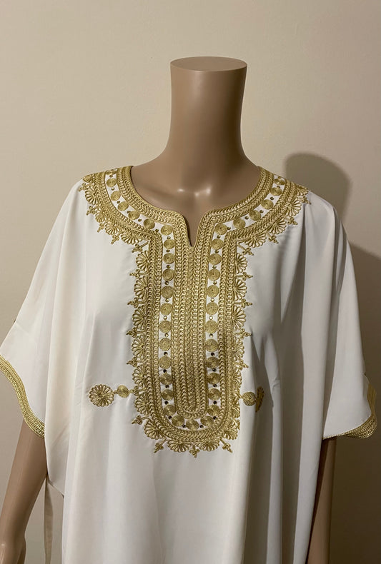 White/Gold Short Sleeve Kaftan